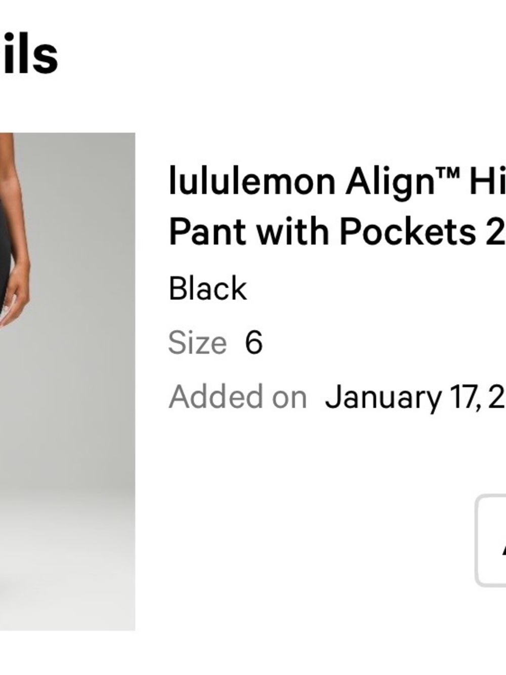Black Lululemon Align Leggings with Pockets - Picture 3 of 3